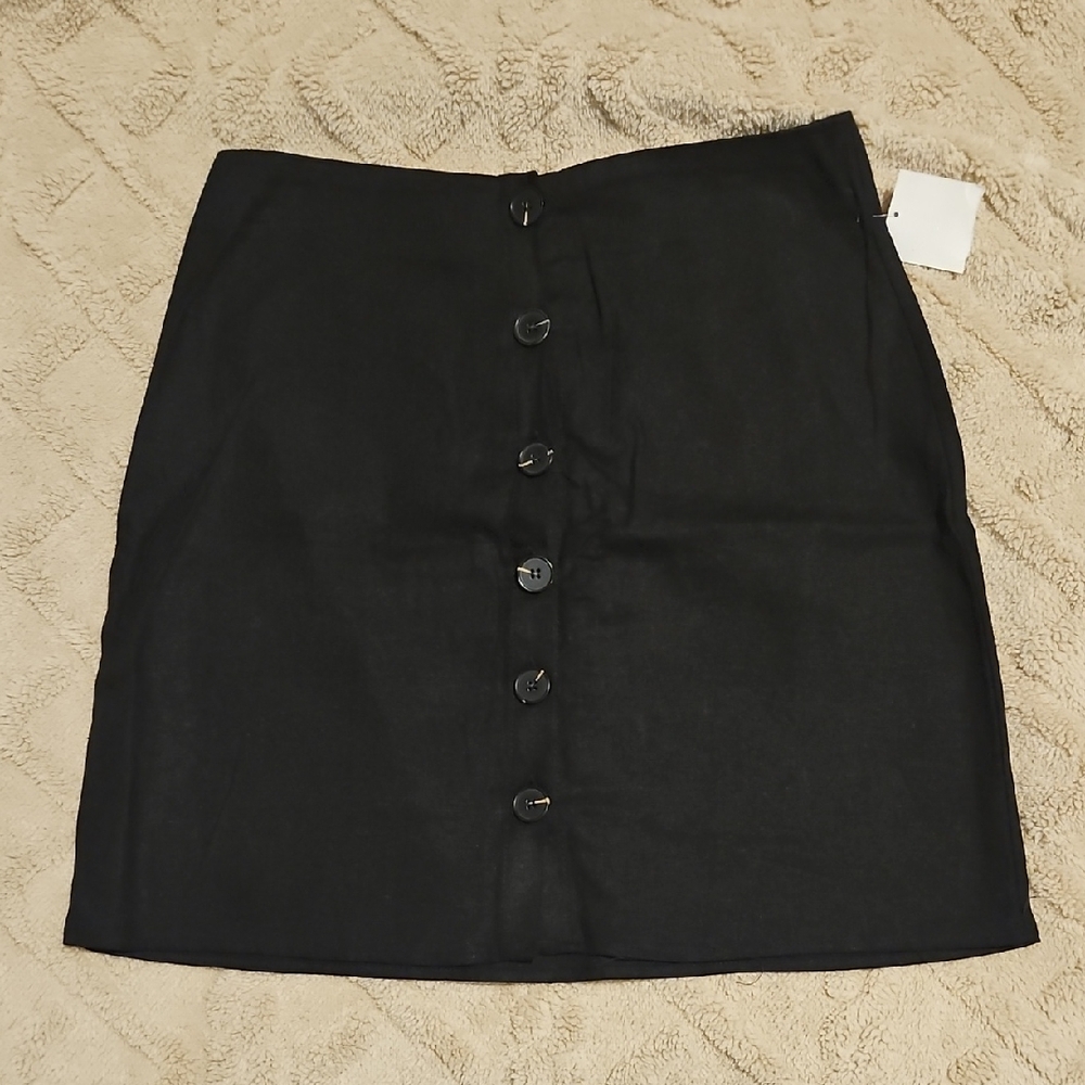 Cotton On Linen Blend Black Button-Front Mini Skirt